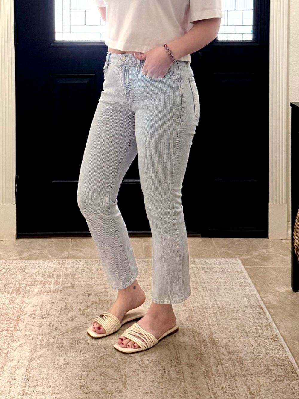 Frame Denim Light Blue Pinstripe Le High Straight-Leg Jeans